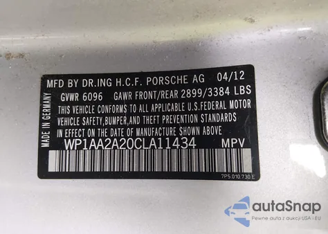2012 Porsche Cayenne z USA, uszkodzony, nr VIN WP1AA2A20CLA11434